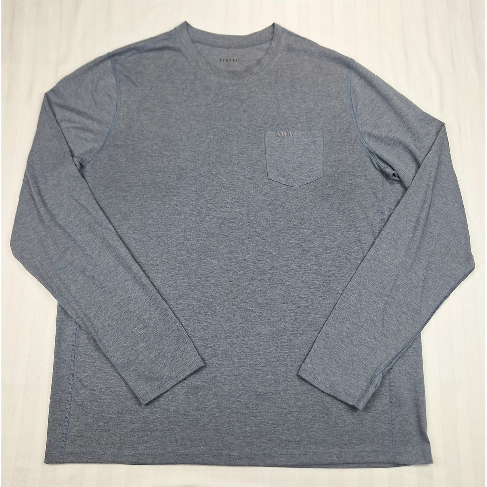 Poncho Womens XL Heather Blue‎ Long Sleeve Performance Pocket Tee Recycled Blend